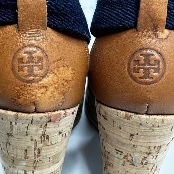 TORY BURCH Navy 2 Stretch Strap Canvas Navy Peep Toe Wedge Espadrille US 10M - Picture 12 of 16